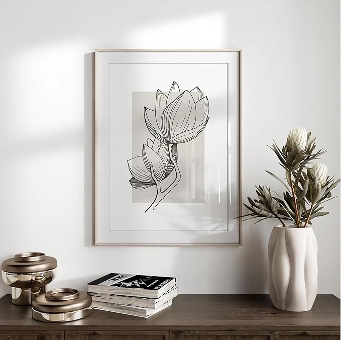 3Pcs Neutral Botanical Canvas Wall Art Beige Simple floral Painting Pictures Wall Decor Vintage Line flower Poster Print Artwork for Living Room Bedroom Bathroom Scene Home Decoration Unframed