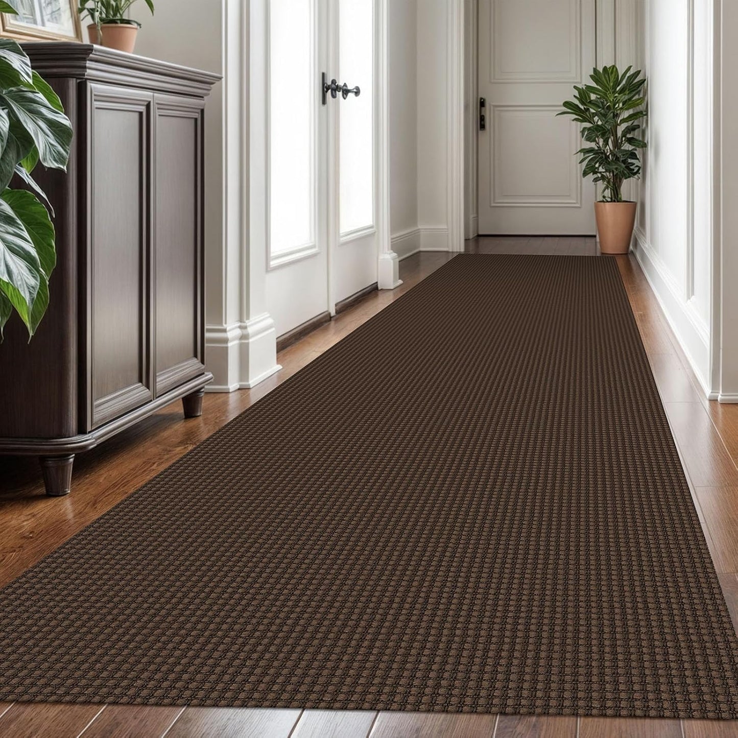 KOZYFLY Extra Long Runners for Hallways 3x16 ft Washable Kitchen Runner Non Slip Rubber Backed Hallway Rug Cotton Entryway Runner Rug Floor Carpet for Indoor Hall, Kitchen, Stair, Reddish Brown/Coffee