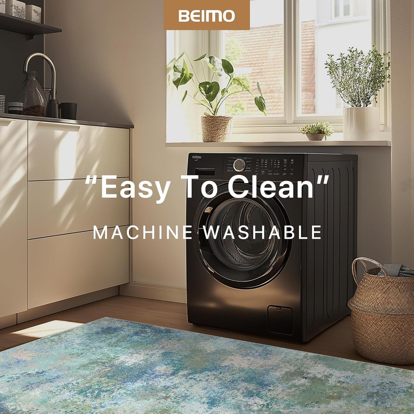 Area Rugs 10x14 Machine Washable Rug for Bedroom Living Room Dining Room, Large Modern Abstract Soft Rugs, Indoor Low Pile Carpet with Non Slip Rubber Backing, Abstract Blue Green