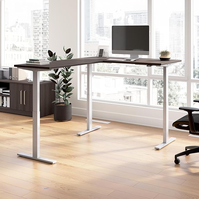 Bush Business Furniture 60-inch Height Adjustable L Shaped Standing Desk, Electric Sit-Stand Corner Computer Table, Ergonomic Office, Move 60 Series, Storm Gray with Metallic Gray Base