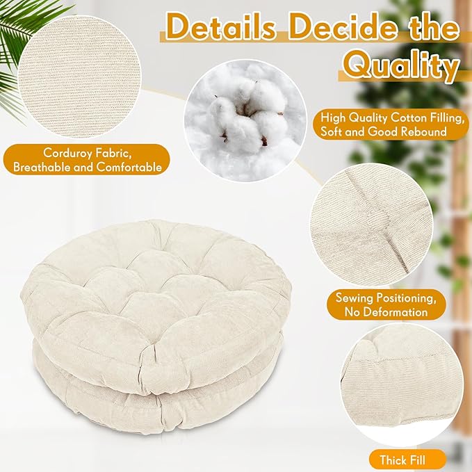 Jerify 6 Pcs Round Floor Pillows Cushions 22 x 22 Inch Large Flexible Seating Cushion Classroom Furniture Floor Pillow for Kids Adults Home Daycare Preschool Yoga Meditation Gift (Beige)
