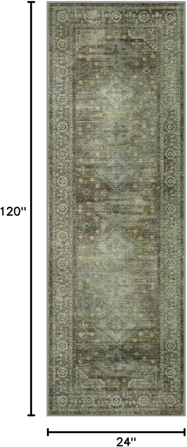 Runner Rug for Hallway Kitchen, 2x10 Machine Washable Runners Rug for Entryway, Soft Modern Boho Throw Rugs, Low Pile Floor Cover with Non Slip Backing, Distressed Light Greyish Sage Green