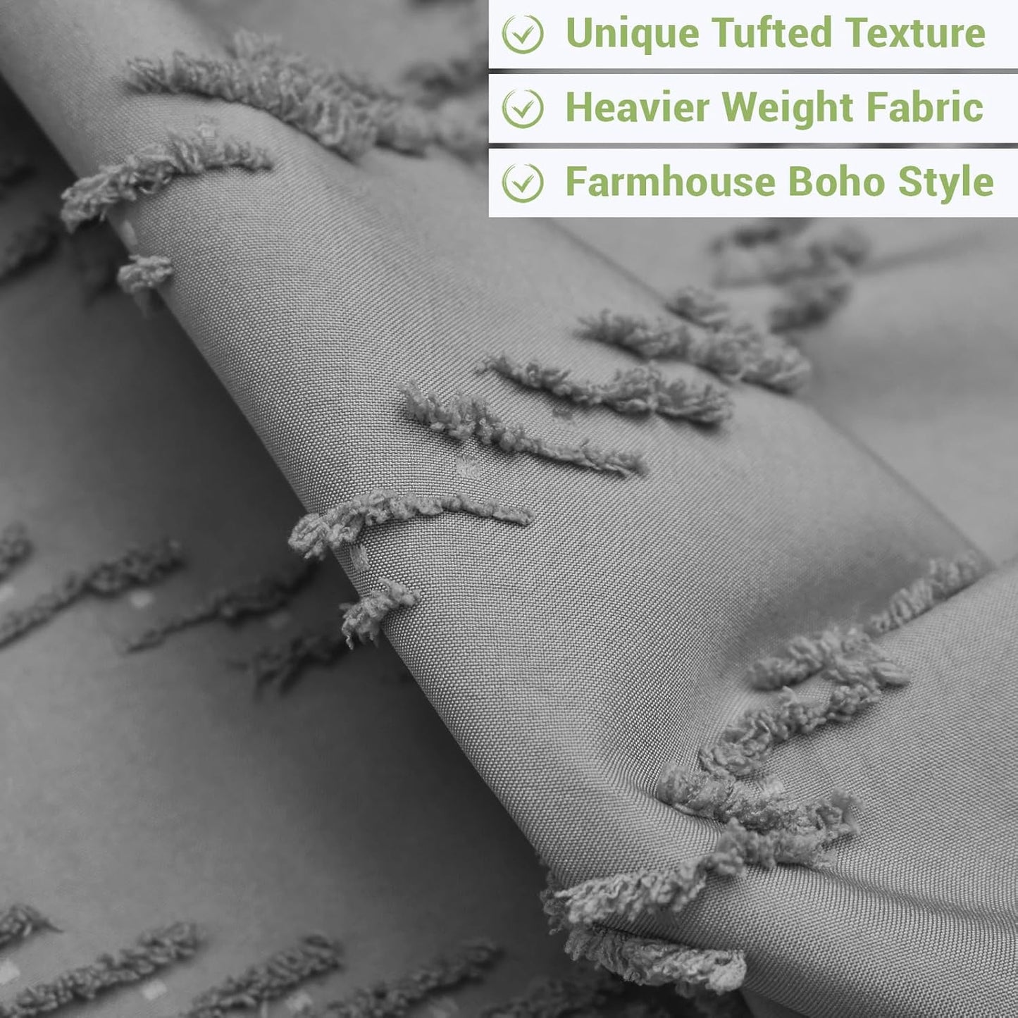 Extra Long No Hook Shower Curtain with Snap in Liner, Tufted Chevron Striped Shower Curtain Set for Bathroom, Boho Waterproof and Washable Shower Curtains,71Wx86H, Grey