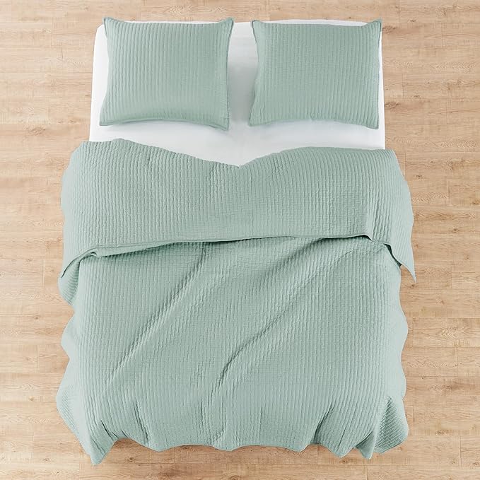 Levtex Home Cross Stitch Reversible Twin XL/Twin Quilt Set (68x86in) with 1 Pillow Sham (26x20in) - Stitch Texture - Blue Haze - Cotton Twin/Twin Size Quilt Bedding Set - Lightweight Soft Pre-Washed