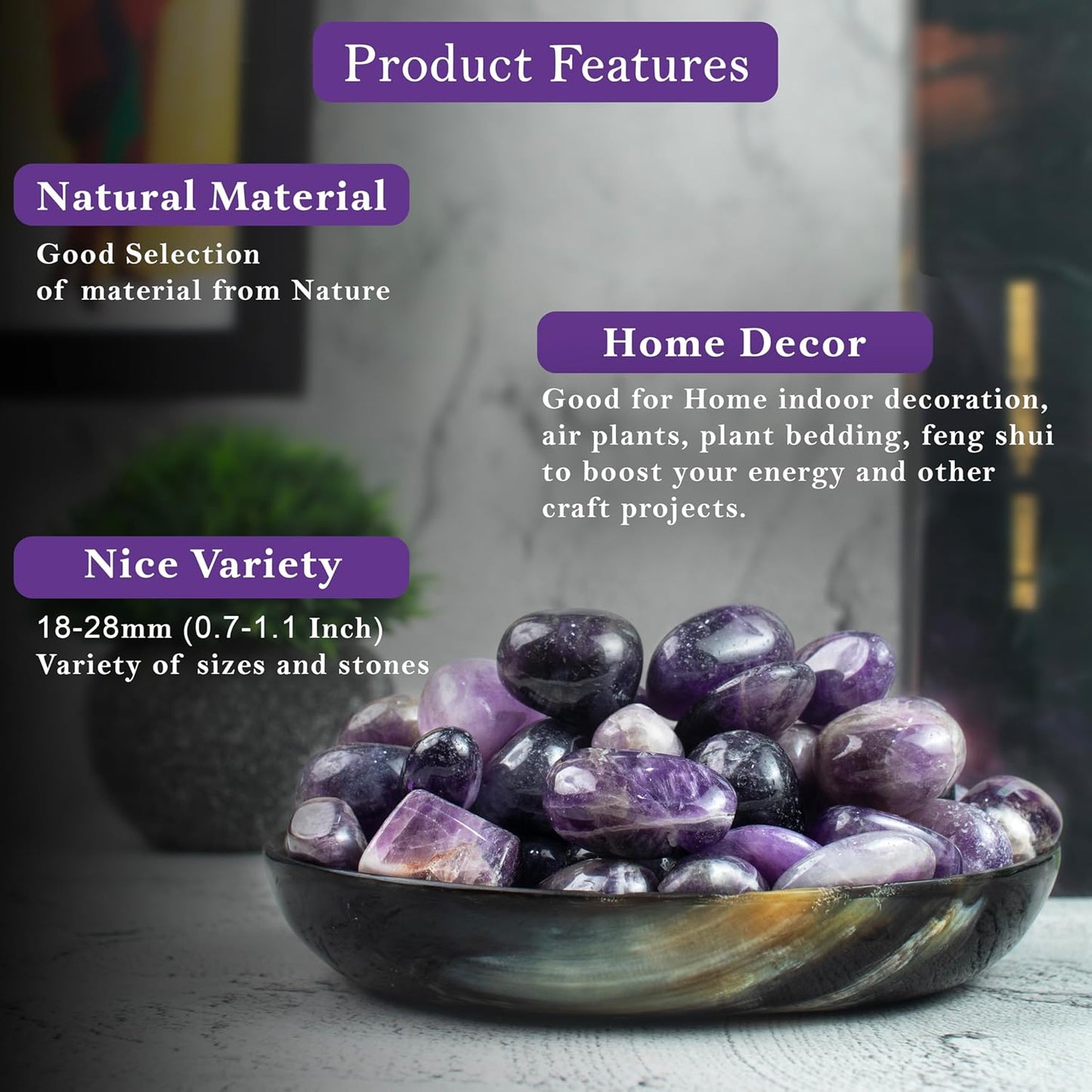 Crocon 1LB amethyst Tumbled crystals and healing stones Kit for Reiki Healing Crystal purple Polished tumble stones Chakra Balancing meditation Reiki Gifts women men DIY Home Decor Size : 20-25 mm