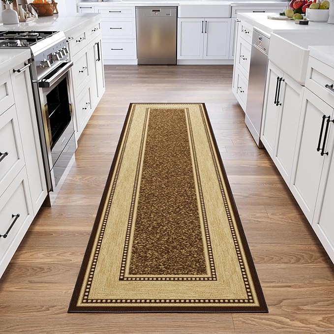 Ottomanson Hallway Runner Rug 2'7" x 9'10" Non Slip Border Area Rugs Easy to Clean Laundry Rug Runner Durable & Pet Friendly Floor Carpet Runners for Hallways Entryway Living Room Kitchen, Brown