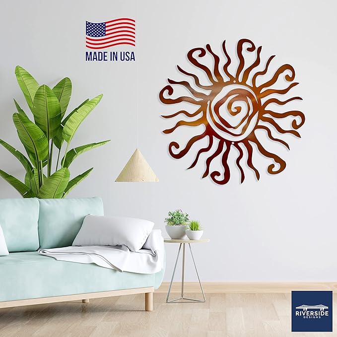 Wacky Sun Metal Wall Art Indoor/Outdoor Decor - 12" Copper Rust Proof Wall Sculpture - Made in USA - Ideal for Bedroom, Garden, Home, Patio and Farmhouse