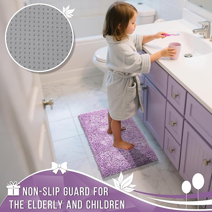 Yimobra Large Bathroom Rug Non Slip 36x24 Inch, Extra Thick Soft Absorbent Chenille Bath Mat, Machine Washable Quick Dry Bath Rugs for Bathroom Floor, Tub and Shower, Home Decor Accessories, Lilac
