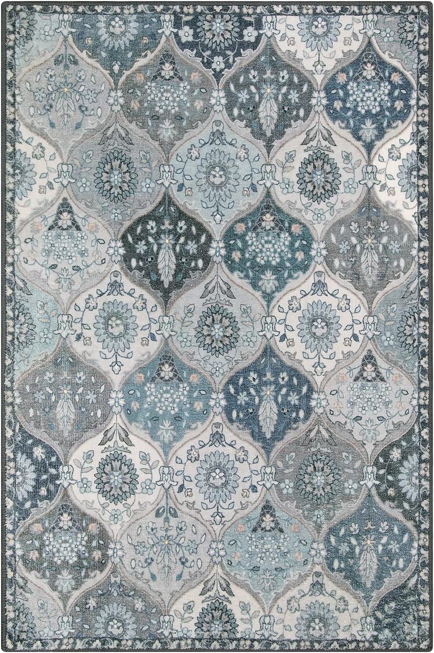 Lahome Moroccan Trellis Front Door Mat Indoor Entrance, 2x3 Rugs for Entryway Non-Slip Washable Indoor Door Mat, Oriental Accent Small Rug for Kitchen Bedroom Bathroom, Blue