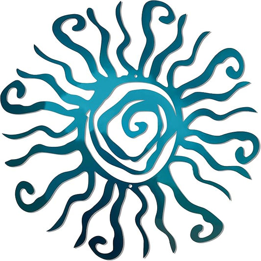Wacky Sun Metal Wall Art Indoor/Outdoor Decor - 18" Teal Rust Proof Wall Sculpture - Made in USA - Ideal for Bedroom, Garden, Home, Patio and Farmhouse
