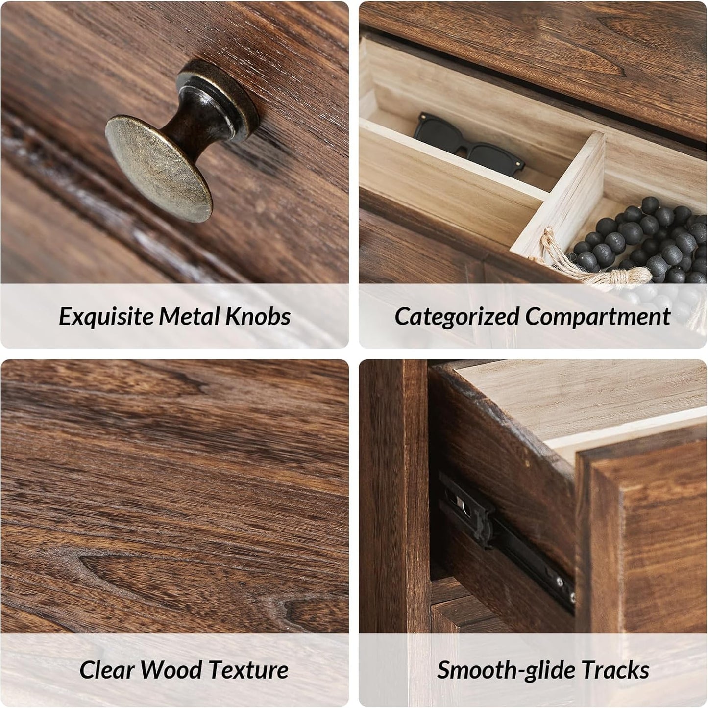 HULALA HOME 3-Drawer Nightstand with Charging Station, Drawer Organizer with Wood Legs, Farmhouse Solid Wood Nightstand Set of 2(Walnut)