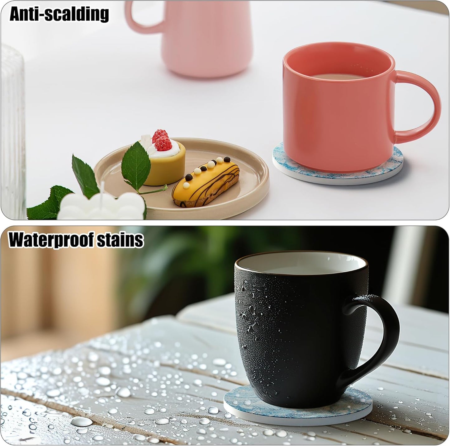 Coasters for Drinks Set of 4, Absorbent Starry Sky Marble with Metal Golden Holder, Ceramic Coaster Set Cup Mat for Home Decor, Bar, Kitchen, Party