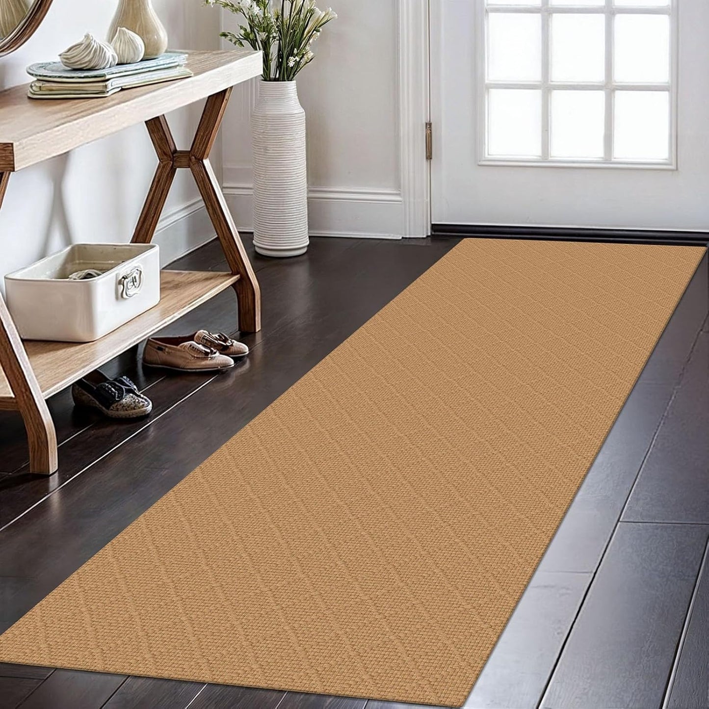 KOZYFLY Washable Runner Rug 2x6 Ft Runners for Hallways Kitchen Braided Cotton Entryway Runner Indoor Runners with Rubber Backing, Floor Carpet for Hallway Kitchen Entryway Bedroom, Warm Tan