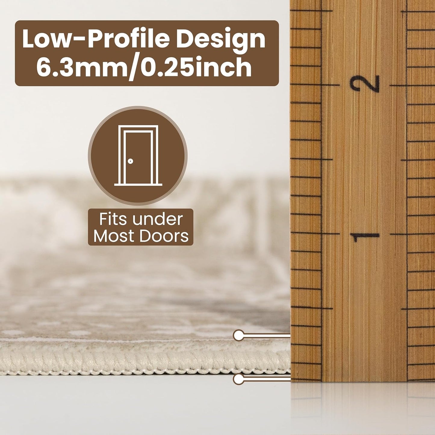 Washable Runner Rug 2x6 | Non Slip Rug Runners for Hallways, Entryways, Kitchens, Bathrooms, Bedrooms | Ultra-Soft Flannel Carpet Runners with Rubber Backing (Sand, 2x6)