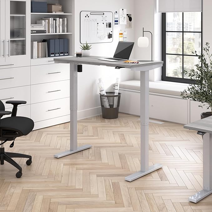 Bush Business Furniture 48-inch Electric Height Adjustable Standing Desk, Ergonomic Sit-Stand Computer Table for Home and Professional Office, Move 40 Series, Platinum Gray with Metallic Gray Base