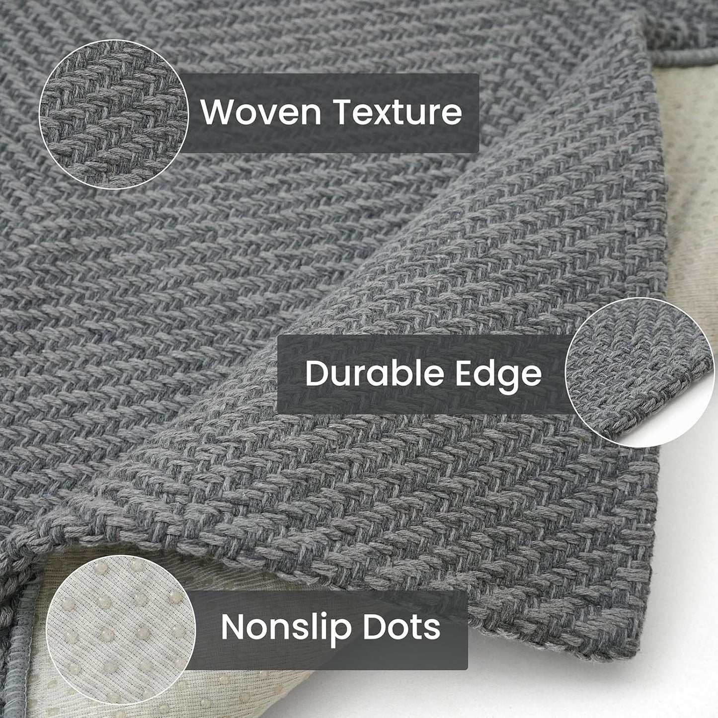 IOHOUZE Washable Runner Rug 2x5 Non Slip Runners for Hallways Entryway Runner Indoor, Kitchen Throw Rug Woven Cotton Floor Carpet for Hall Entrance Bedroom, Charcoal/Dark Grey