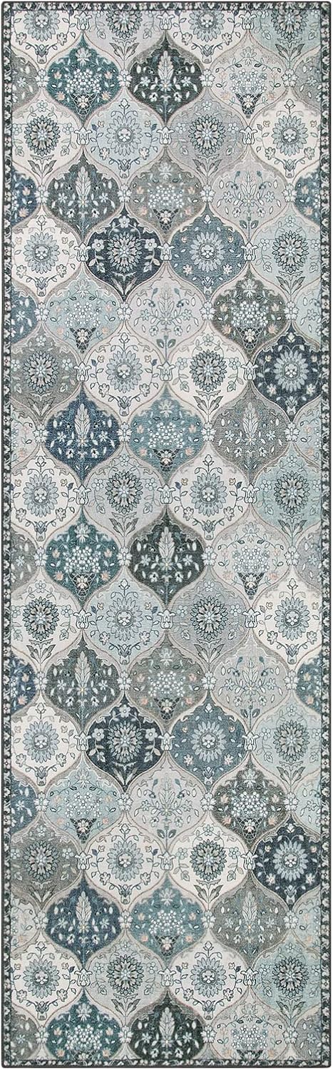 Lahome Moroccan Trellis Washable Runner Rug, 2x6 Runners for Hallways 6 Feet Non Slip Vintage Laundry Room Rug Vintage Ultra-Thin Long Carpet for Kitchen Bedroom, Blue