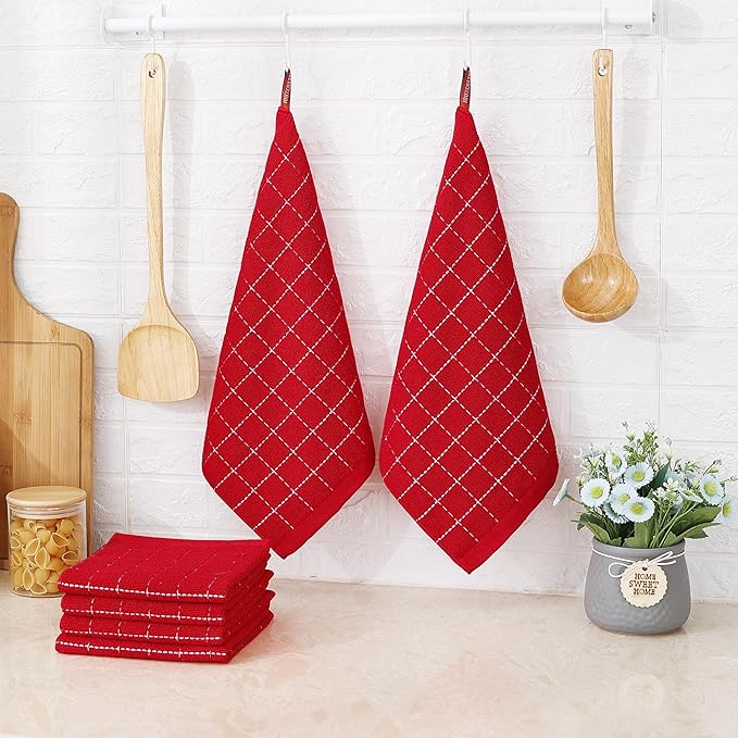 Homaxy 100% Cotton Terry Kitchen Dish Cloths, Ultra Soft and Absorbent Dish Towels for Kitchen, Suitable for Drying and Washing Dishes, 8 Pack, 12 x 12 Inches, Red
