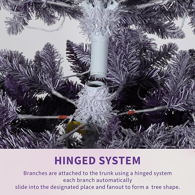 GarveeHome 6ft Snow Flocked Pencil Christmas Tree, Slim Artificial Christmas Tree with Sturdy Metal Stand, Skinny Xmas Tree Holiday Decoration for Home, Office, Purple Gradient