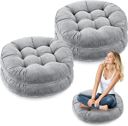 Jerify 4 Pcs Floor Pillow Cushions 22 x 22 Inch Round Square Large Meditation Floor Pillow for Classroom Adult Meditation Picnic Party Cushion for Seating Gift Christmas(Light Grey,Round)