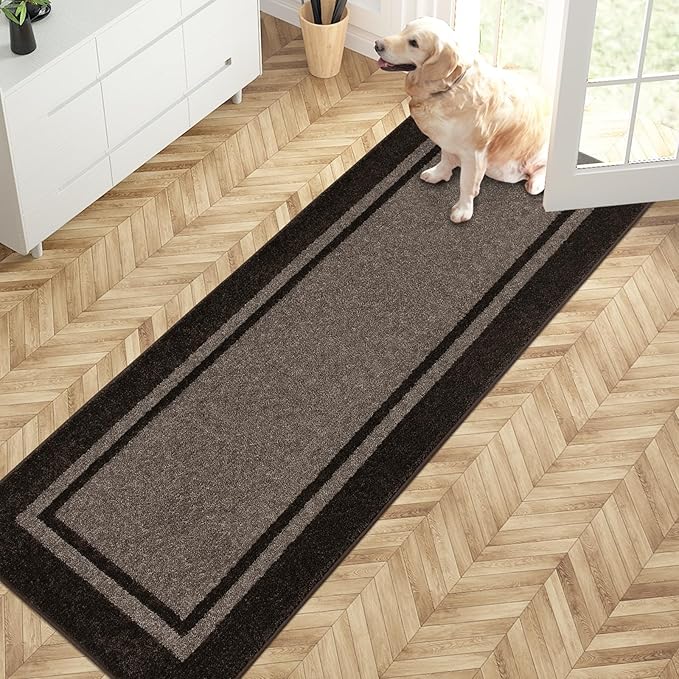 PURRUGS Dirt Trapping Door Mat 24" x 70", Non-Slip/Skid Machine Washable Entryway Rug, Shoes Scraper, Area Rug, Super Absorbent Welcome Mat for Muddy Wet Shoes and Paws, Grayish Brown & Coffee