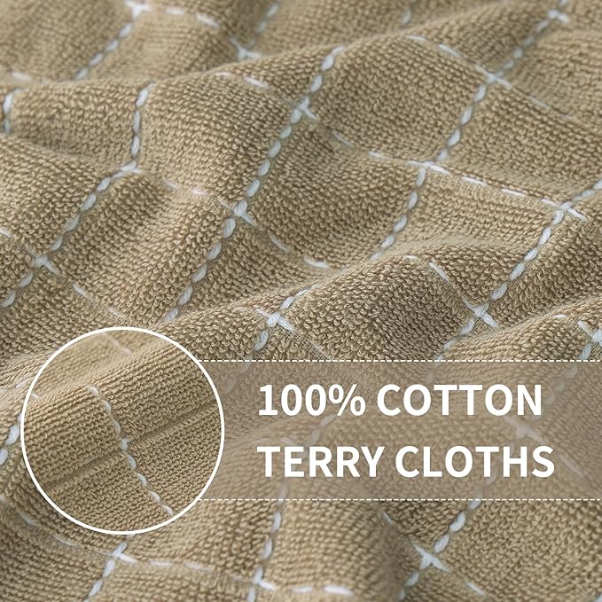 Homaxy 100% Cotton Terry Kitchen Dish Cloths, Ultra Soft and Absorbent Dish Towels for Kitchen, Perfect for Drying and Washing Dishes, 12 Pack, 12 x 12 Inches, Tan