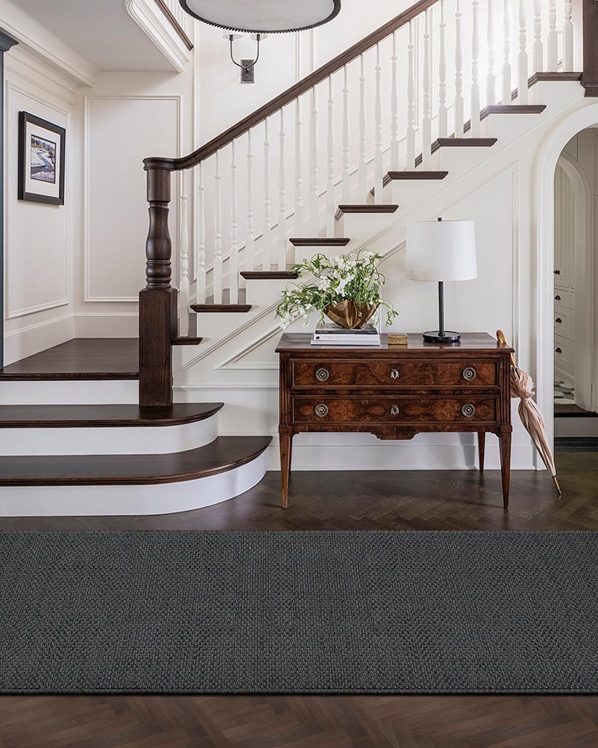 Color&Geometry Door Mat 2'4"x10' Runner Rug with Rubber Backing, Non Slip Washable Hallway Rug, Carpet Runners for Hallway Living Room Bedroom, Grey (Rolled-up NO Creases)