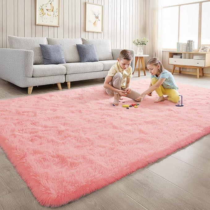 Pink Fluffy Area Rug - 3x5 Kids Rug for Bedroom, Nursery, Playroom & Dorm