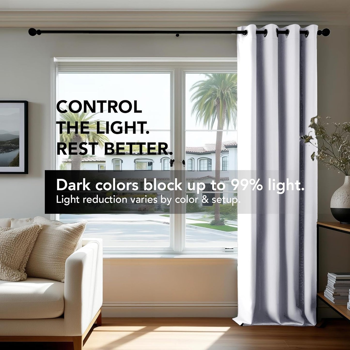 Deconovo Blackout Curtains for Bedroom – Set of 2 52W x 96L Inch Thermal Insulated & Noise Reducing Panels–Home Window Room Darkening Sustainable Grommet Drapes for Living Room and Nursery, Star White