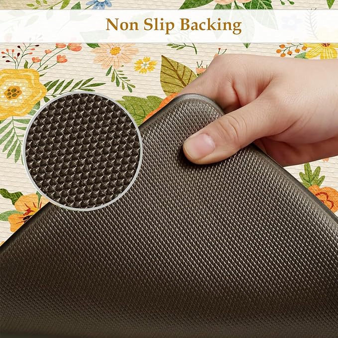 KIMODE Kitchen Mats for Floor Anti Fatigue, Beige Boho Kitchen Rugs Non Slip, Padded Kitchen Floor Mats, Memory Foam Kitchen Mats Cushioned, Standing Desk Mat for Laundry Office Sink 17"x47"+17"x29"