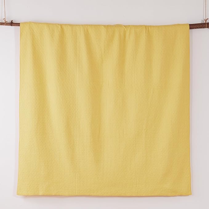 Levtex Home Cross Stitch Reversible Full/Queen Quilt Set (88x92in) with 2 Pillow Shams (26x20in) - Stitch Texture - Yellow - Cotton Full/Queen Size Quilt Bedding Set - Lightweight, Soft, Pre-Washed