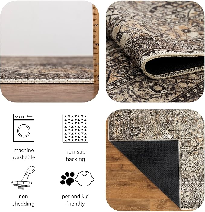 Keen Home Design 8x10 Rug - Machine Washable Area Rug with Non-Slip Backing, Ideal for Living Room, Dining Room, Bedroom - Vintage, Easy Clean, Durable, Low Pile Rug - (8' x 10')