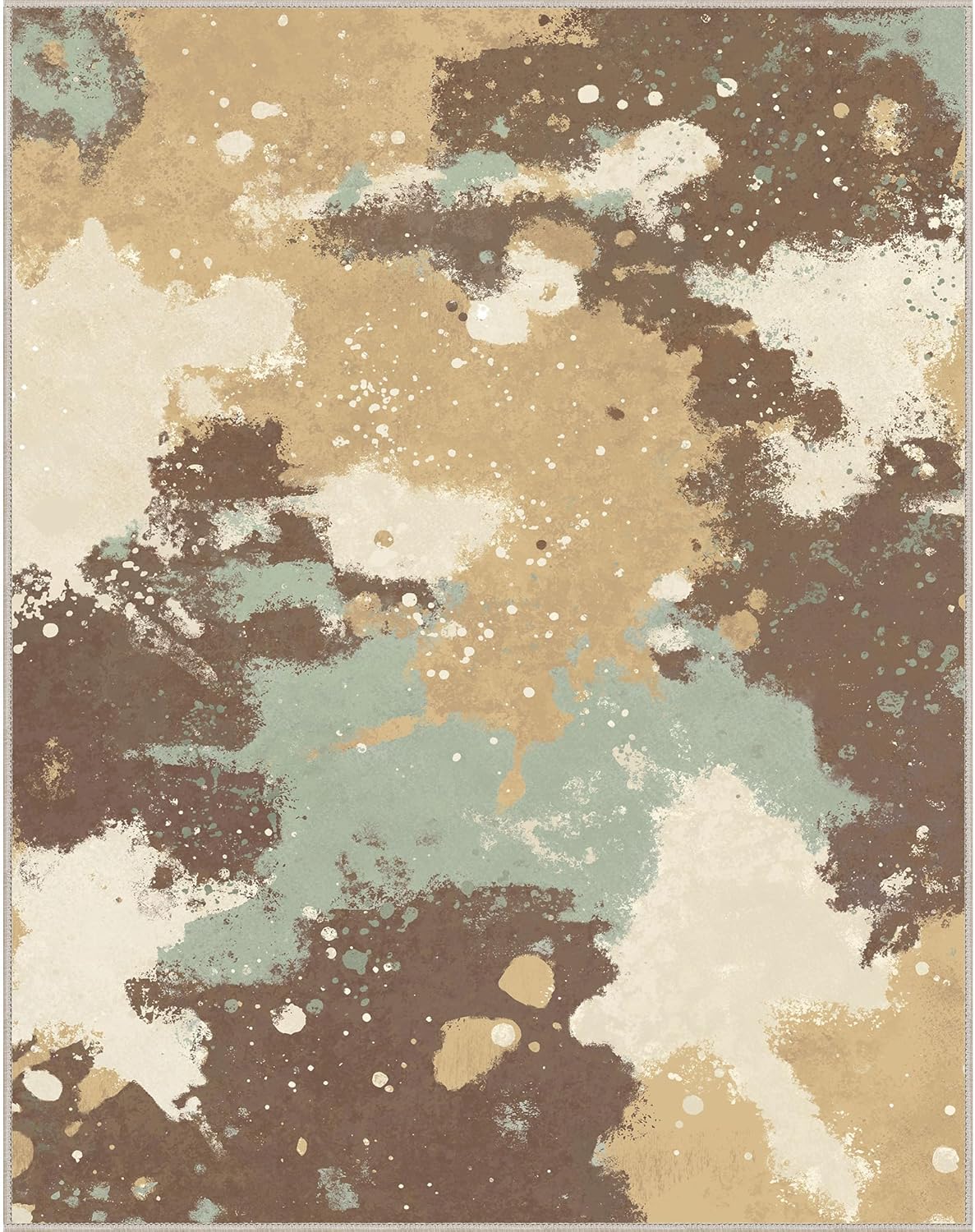 Area Rugs 8x10 for Living Room Bedroom, Modern Splash Abstract Machine Washable Rug, Large Soft Low Pile Floor Cover with Non Slip Backing for Dining Room, Green/Brown