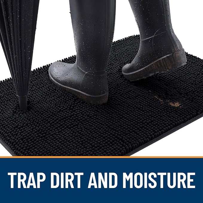 OLANLY Dog Door Mat for Muddy Paws 40x24, Absorbs Moisture and Dirt, Absorbent Non-Slip Washable Doormat, Quick Dry Chenille Mud Mat for Dogs, Entry Indoor Entryway Carpet for Inside Floor, Black