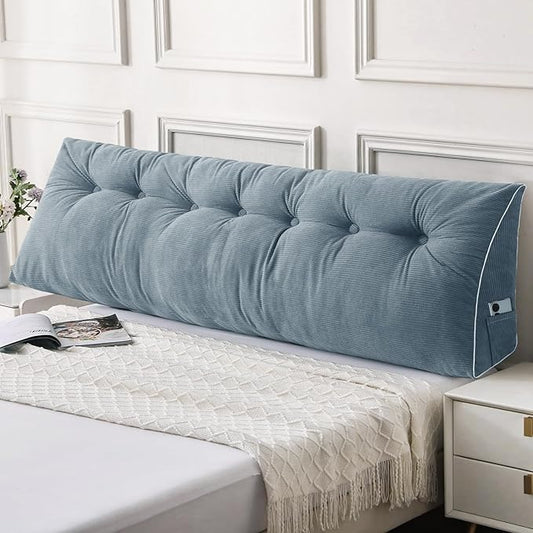 Sasttie Headboard Pillow King, Wedge Pillow Headboard for Sitting Up in Bed, Back-Rest Support Triangular Cushion for Reading - Features Removable Washable Cover, Greyish Blue