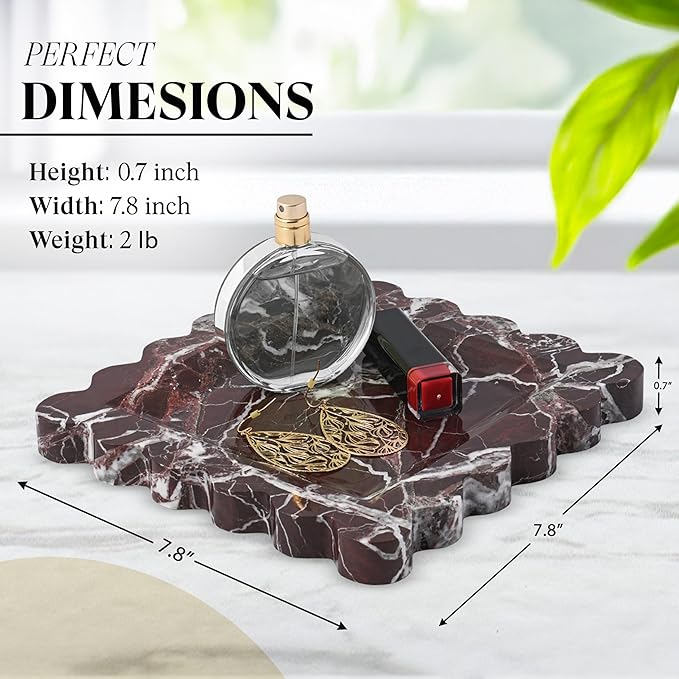 Marble Home Accessory Tray, Elegantly Designed Multi-Purpose Tray, Decorative and Versatile for Living Room, Bathroom, Office, Kitchen (Rosso Lempato)
