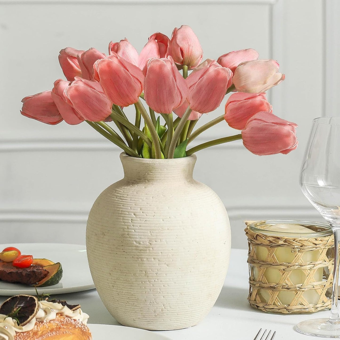 Ceramic Flower Vase Home Decor - Farmhouse Table Vases Rustic Vintage Living Room Kitchen Bedroom Decorations for House Book Shelf Office Coffee Desk Dining Fireplace (7.4" Rustic)