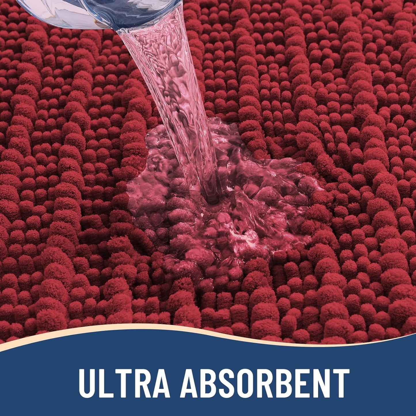 Arotive Luxury Chenille Bathroom Rug Mat, Extra Soft Thick Absorbent Shaggy Bath Rugs, Non-Slip Machine Wash Dry, Plush Bath Mats for Bathroom, Shower and Tub, 54x24, Red