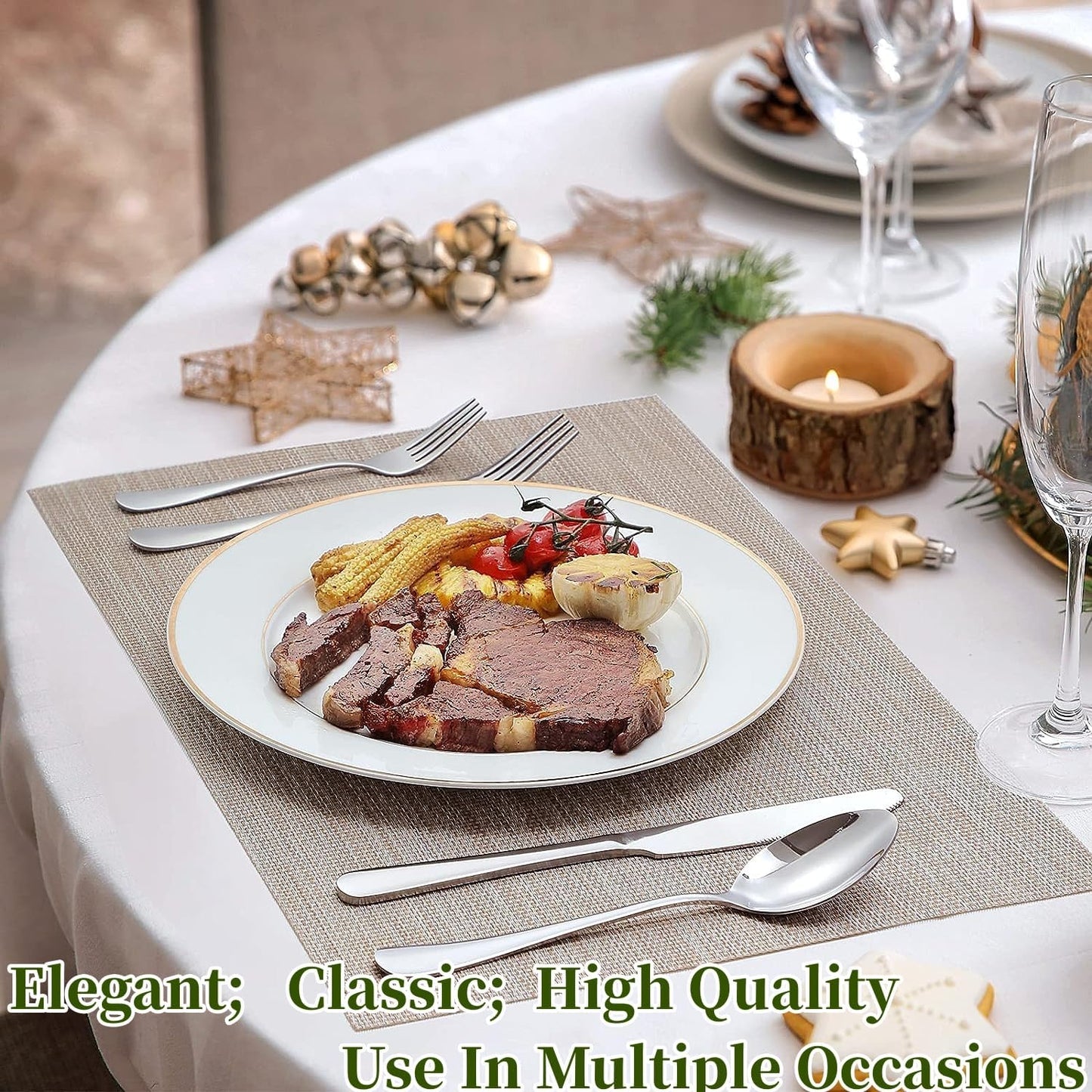 49PCS Silverware Set with Organizer, Stainless Steel Flatware Drawer Cutlery Set for 8, Kitchen Utensils with Steak Knives Mirror Polished Dinner Knife Forks Spoons Tableware Service Tray