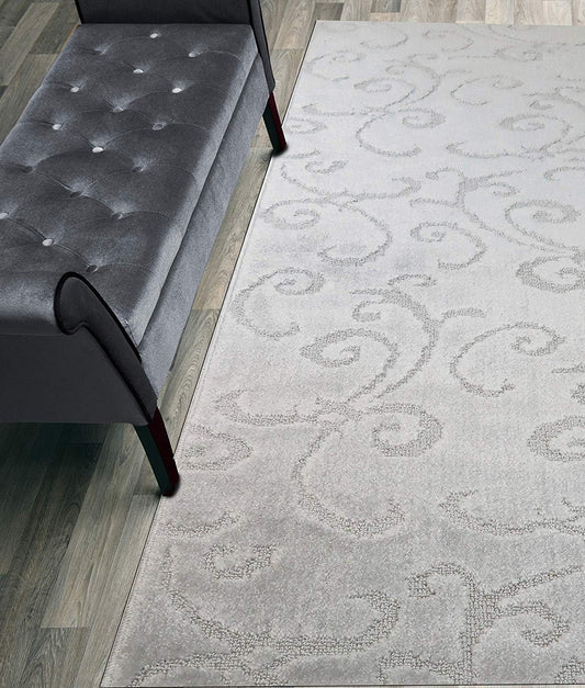 Custom Length Hallway Runner Rug,Slip Resistant,Scroll Light Silver, 26 Inch X 34 feet, Sold and Priced Per Foot