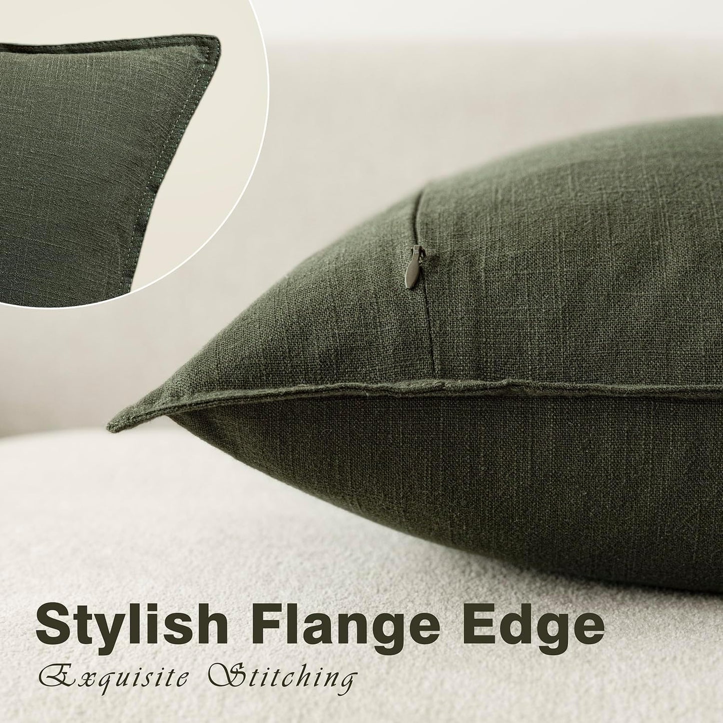 Foindtower Pack of 2, Decorative Linen Solid Throw Pillow Covers Soft Accent Cushion Case Farmhouse Neutral Pillowcase for Chair Couch Sofa Bedroom Living Room Home Decor 24 x 24 Inch Dark Olive Green
