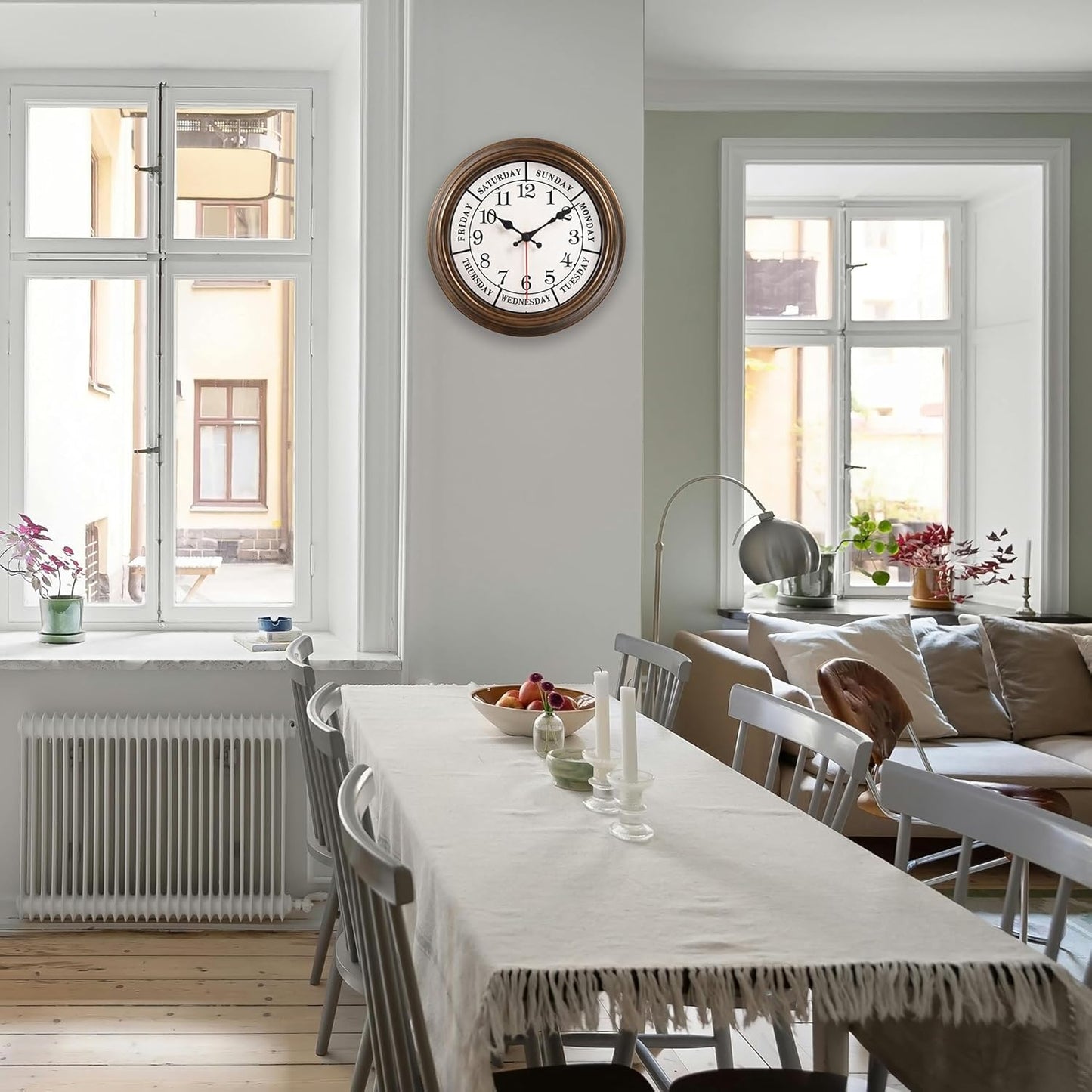 45MinST 12 Inches Retro Wall Clock,Day of The Week Wall Clock,Calendar Day Clock,Silent Non Ticking Battery Operated Movement(Bronze)