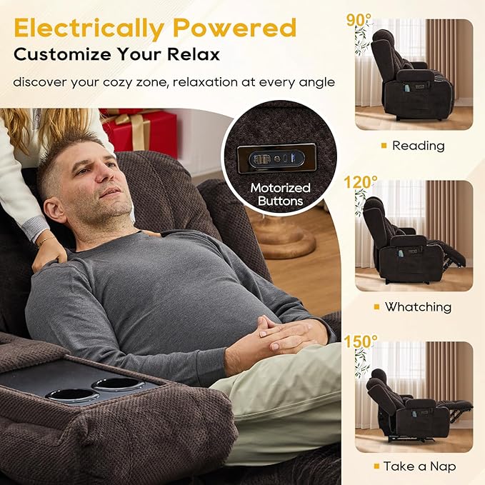 IPKIG 67" Power Reclining Loveseat Sofa, Electric Home Theater Seating with Console/4 Colors Ambient Lighting/Bluetooth Speakers/USB Ports/Built-in Outlets (Coffee, Loveseat Recliner)