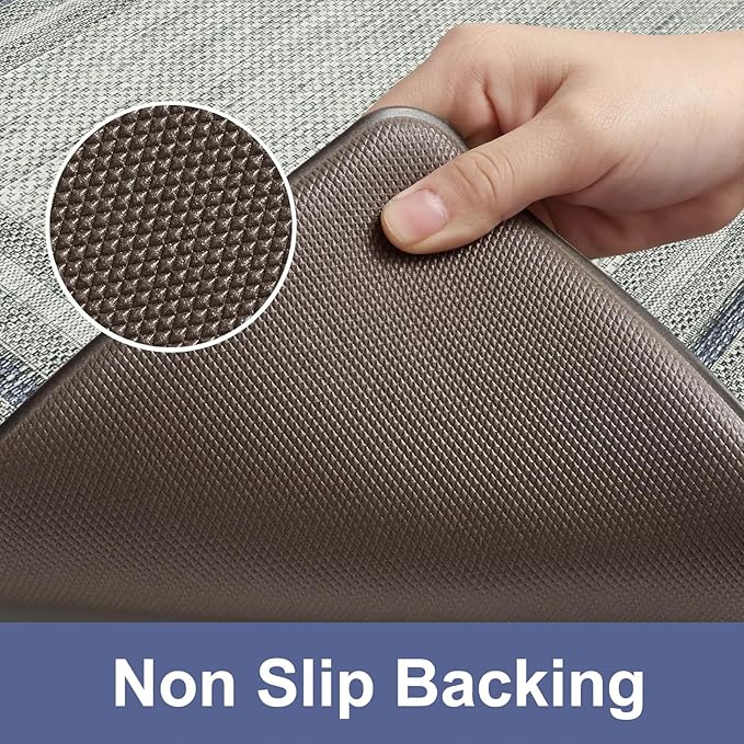 KIMODE Anti Fatigue Kitchen Mat, Cushioned Boho Oriental Kitchen Runner, Non Slip Waterproof Kitchen Mat for Floor, Comfort Foam Standing Desk Mat for Laundry, Office, Sink Blue and Grey 20"x39"