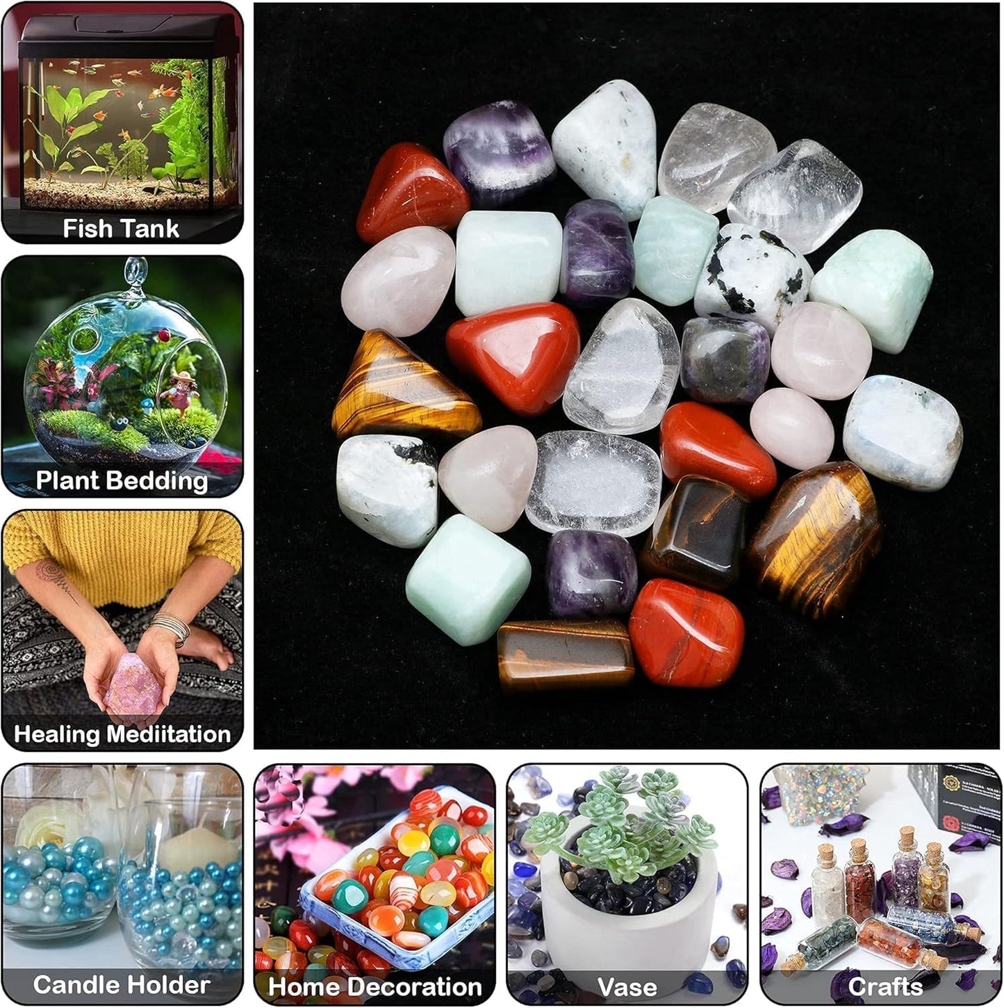 Crocon 1LB Clear Quartz Tumbled Stones and Crystals Bulk 2000+ Carats Natural Crystal Kit for Reiki Healing Crystal Polished, Tumble Stones, Chakra Balancing, Reiki Gift Home Decor Size : 20-25 mm