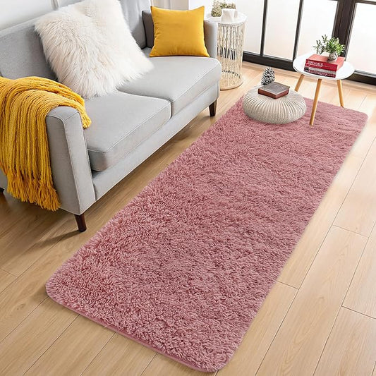 OLANLY 2x5 Machine Washable Runner Rugs for Hallway, Soft Fluffy Shaggy Bedside Rugs for Bedroom, Living Room, Indoor Floor Carpet for Kids Girls Boys, Nursery Rooms, Home Decor Aesthetic, Pale Pink