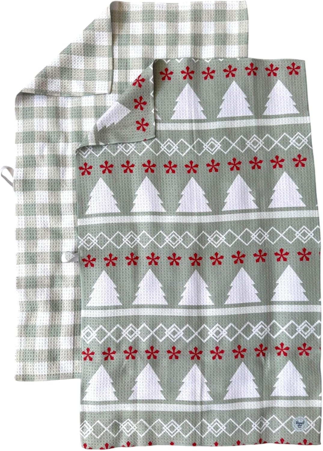 2 Pack || Double Sided|| Not Your Ordinary Kitchen Towels || Dish Towels || Quick Dry || Waffle Weave Microfiber || Designer Prints || Highly Absorbent || Hanging Hook (Mint Christmas)