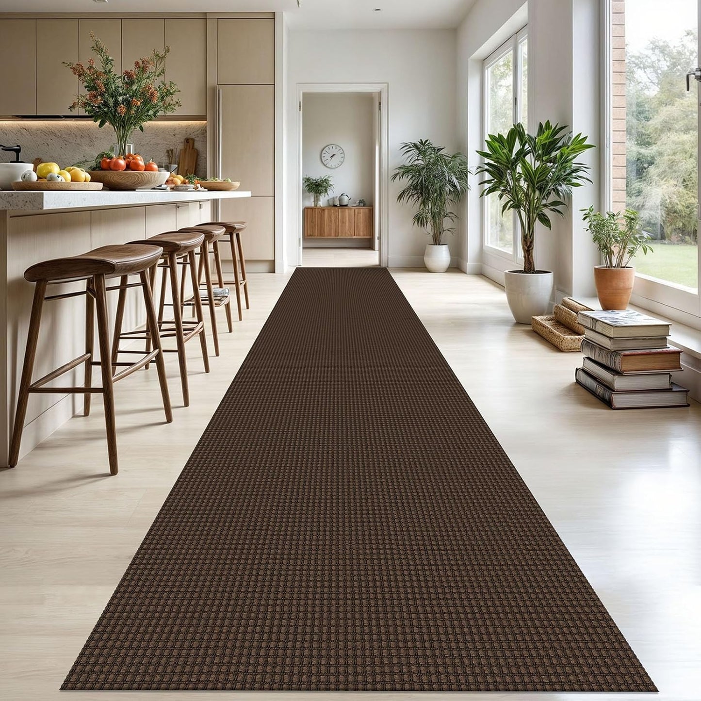 KOZYFLY Extra Long Runners for Hallways 3x20 ft Washable Kitchen Runner Non Slip Rubber Backed Hallway Rug Cotton Entryway Runner Rug Floor Carpet for Indoor Hall, Kitchen, Stair, Reddish Brown/Coffee