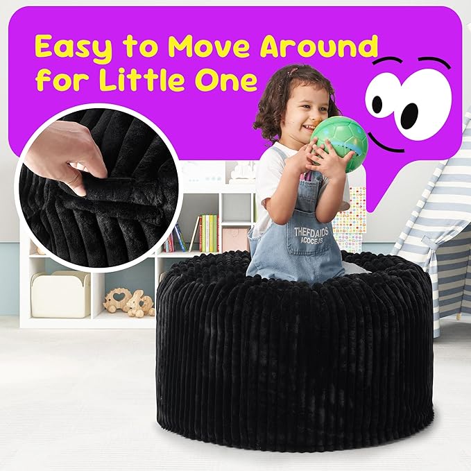 Hobestluk Bean Bag Chairs 2.5FT Bean Bag Chair with Memory Foam Filled & Stripe Plush Cover Small Bean Bag Chairs for Playroom, Living Room, Bedroom (Black)