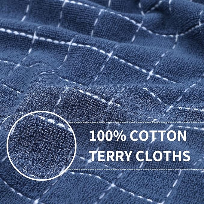 Homaxy 100% Cotton Terry Kitchen Towels(Navy Blue, 13 x 28 inches), Checkered Designed, Soft and Super Absorbent Dish Towels, 6 Pack